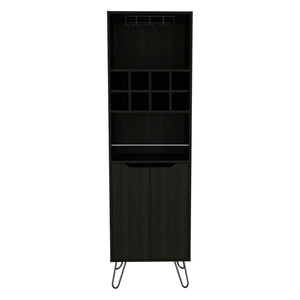 English Elm Sheffield Industrial Bar Cabinet with Eight Bottle Cubbies and Steel Legs for Home Entertaining B128S00158