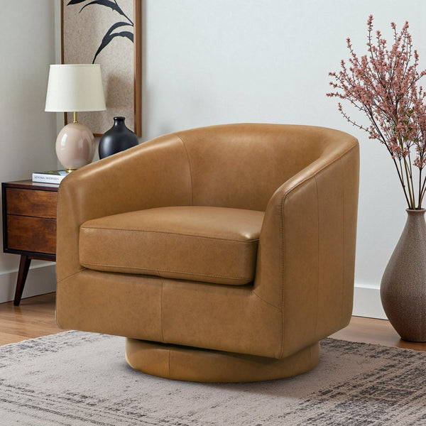 English Elm Danville Top-grain Leather Swivel Accent Chair with Down Cushion for Living Rooms B183P423289