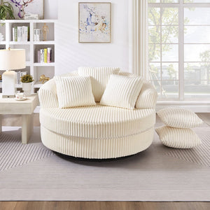 English Elm 360° 360 Swivel Round Lounge Chair Corduroy Upholstered Sculptural Seat with Removable Pillows Beige W3705S00037