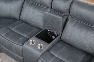 English Elm Dollum Two Tone Nubuck Manual Recliner Sectional Sofa with USB Port, Cupholder Console, Tufted Comfort Gray 69 L x 30 W x 26 H B2726S00124