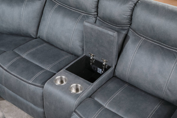English Elm Dollum Two Tone Nubuck Manual Recliner Sectional Sofa with USB Port, Cupholder Console, Tufted Comfort Gray 69 L x 30 W x 26 H B2726S00124