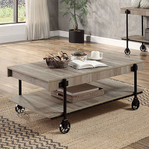 English Elm Industrial 3pc Coffee Table Set with Replicated Wood Tops and Sand Black U-Shape Steel Base, Rustic Appeal Black,Natural 50 L x 27 W x 4 H B2741P360162
