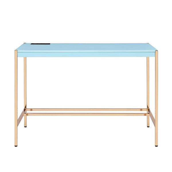 English Elm Rectangular Writing Desk with USB Port and Metal Frame, Rustic Textured Finish for Cozy Workspace_x0003_ Baby Blue B016P326059