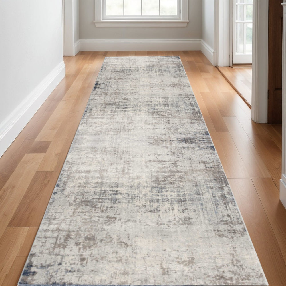 HomeRoots 2' Modern Abstract Runner Rug in Navy Blue, Beige & Gray – Durable, Stylish & Stain-Resistant Design 610372