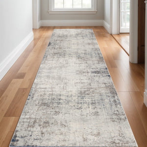 HomeRoots 2' Modern Abstract Runner Rug in Navy Blue, Beige & Gray – Durable, Stylish & Stain-Resistant Design 610372