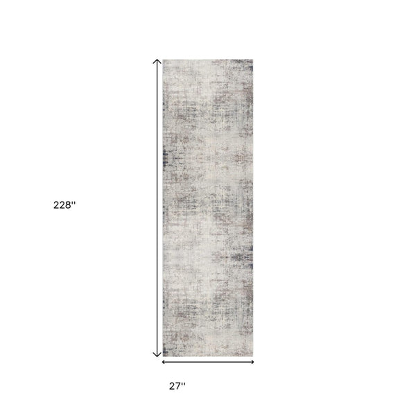 HomeRoots 19' Runner Rug in Navy Blue, Beige & Gray - Stain-Resistant, Soft & Durable for High-Traffic Areas 610376