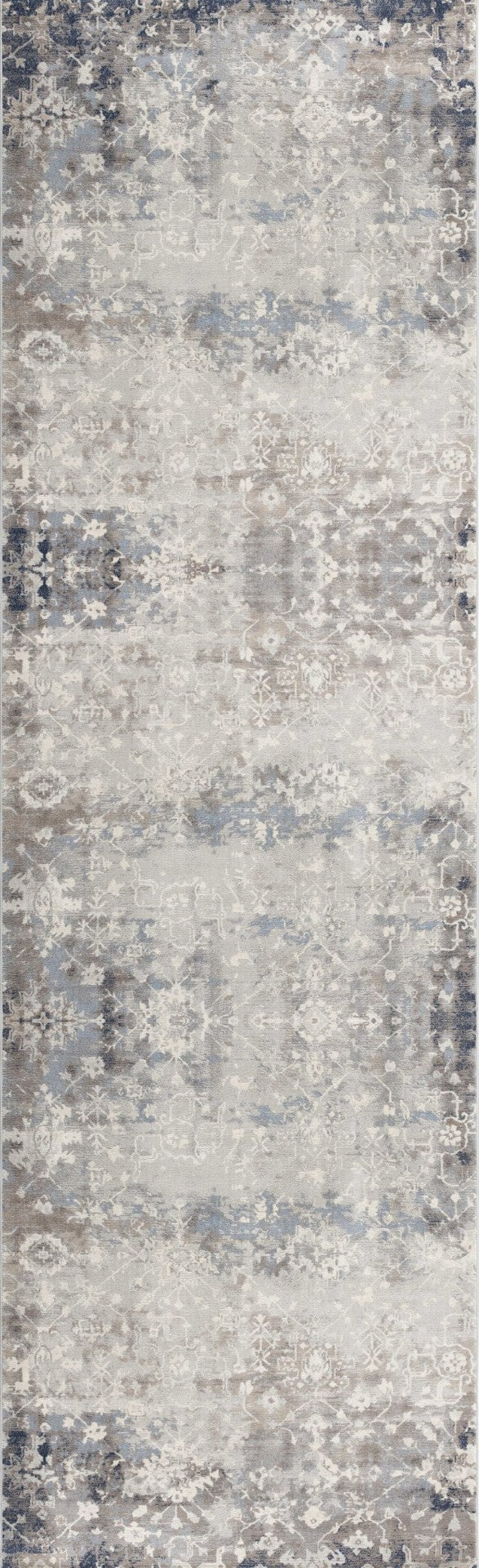 HomeRoots 2' Navy Blue & Beige Abstract Runner Rug - Durable, Stain-Resistant Design for High-Traffic Areas 610384