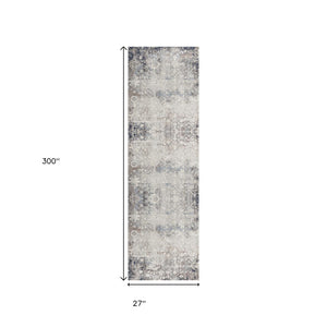 HomeRoots 2' Navy Blue & Beige Abstract Runner Rug - Durable, Stain-Resistant Design for High-Traffic Areas 610384
