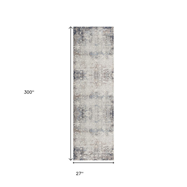 HomeRoots 2' Navy Blue & Beige Abstract Runner Rug - Durable, Stain-Resistant Design for High-Traffic Areas 610384