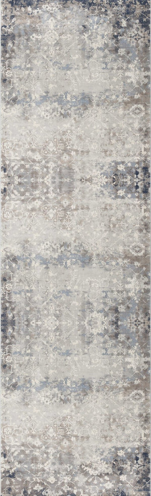 HomeRoots 19' Runner - Stylish Navy Blue & Beige Abstract Rug for High-Traffic Hallways, Durable & Easy Care 610386