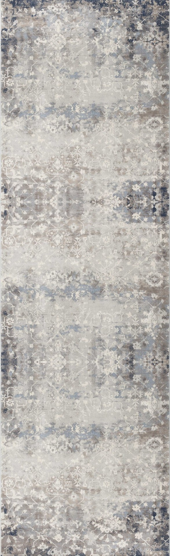 HomeRoots 19' Runner - Stylish Navy Blue & Beige Abstract Rug for High-Traffic Hallways, Durable & Easy Care 610386