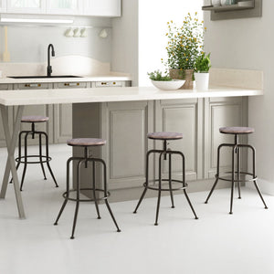 Homeroots Set Of Two Adjustable Height Swivel Bar Chairs In Walnut And Black Iron For Stylish Comfort   610391