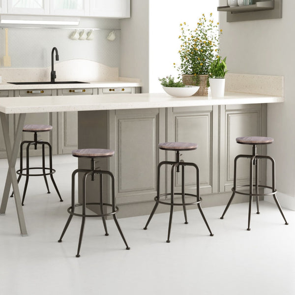 Homeroots Set Of Two Adjustable Height Swivel Bar Chairs In Walnut And Black Iron For Stylish Comfort   610391