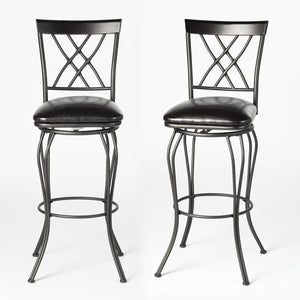 Homeroots Set Of Two 24" Black Faux Leather Swivel Bar Chairs With Iron Frame For Chic Modern Decor   610392