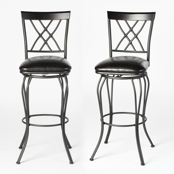 Homeroots Set Of Two 24" Black Faux Leather Swivel Bar Chairs With Iron Frame For Chic Modern Decor   610392