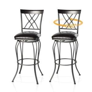 Homeroots Set Of Two 24" Black Faux Leather Swivel Bar Chairs With Iron Frame For Chic Modern Decor   610392