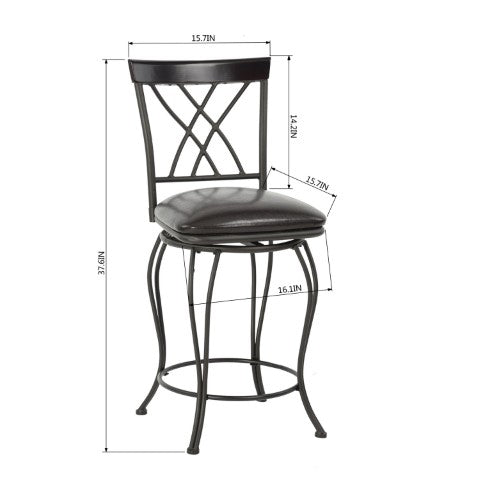 Homeroots Set Of Two 24" Black Faux Leather Swivel Bar Chairs With Iron Frame For Chic Modern Decor   610392