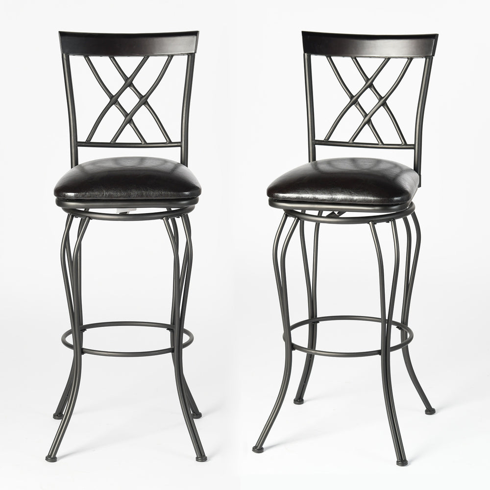 Homeroots Set Of Two Stylish 30" Black Faux Leather Swivel Bar Chairs With Iron Frame For Chic Comfort   610393