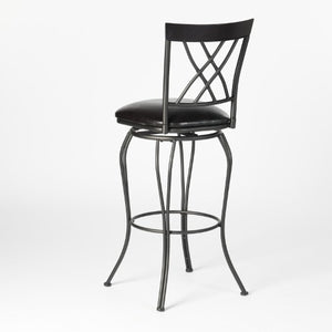 Homeroots Set Of Two Stylish 30" Black Faux Leather Swivel Bar Chairs With Iron Frame For Chic Comfort   610393