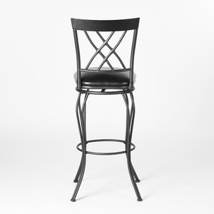 Homeroots Set Of Two Stylish 30" Black Faux Leather Swivel Bar Chairs With Iron Frame For Chic Comfort   610393