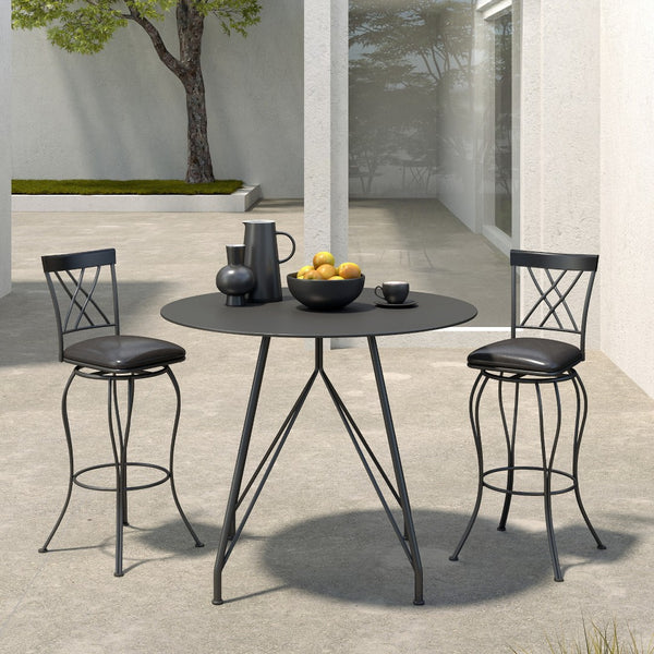 Homeroots Set Of Two Stylish 30" Black Faux Leather Swivel Bar Chairs With Iron Frame For Chic Comfort   610393