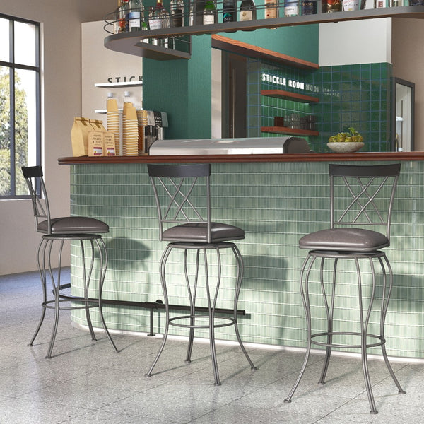 Homeroots Set Of Two Stylish 30" Black Faux Leather Swivel Bar Chairs With Iron Frame For Chic Comfort   610393