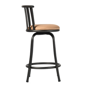 Homeroots Brown Adjustable Height Swivel Bar Chair – Modern Farmhouse Style With Faux Leather Comfort & Metal Base   610394