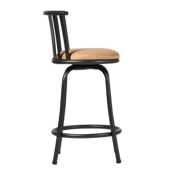 Homeroots Brown Adjustable Height Swivel Bar Chair – Modern Farmhouse Style With Faux Leather Comfort & Metal Base   610394