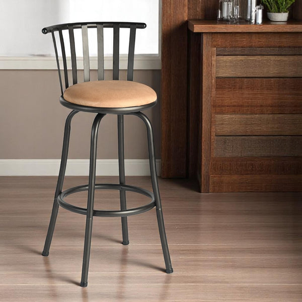 Homeroots Brown Adjustable Height Swivel Bar Chair – Modern Farmhouse Style With Faux Leather Comfort & Metal Base   610394