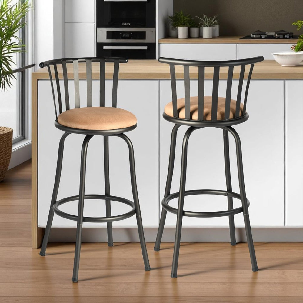 HomeRoots Set of Two Stylish Khaki & Black Faux Leather Adjustable Swivel Bar Chairs for Modern Spaces 610395