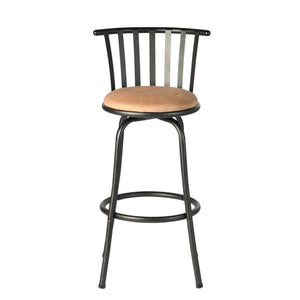 HomeRoots Set of Three Adjustable Height Swivel Bar Chairs in Khaki Faux Leather & Black Iron Base for Modern Spaces 610396