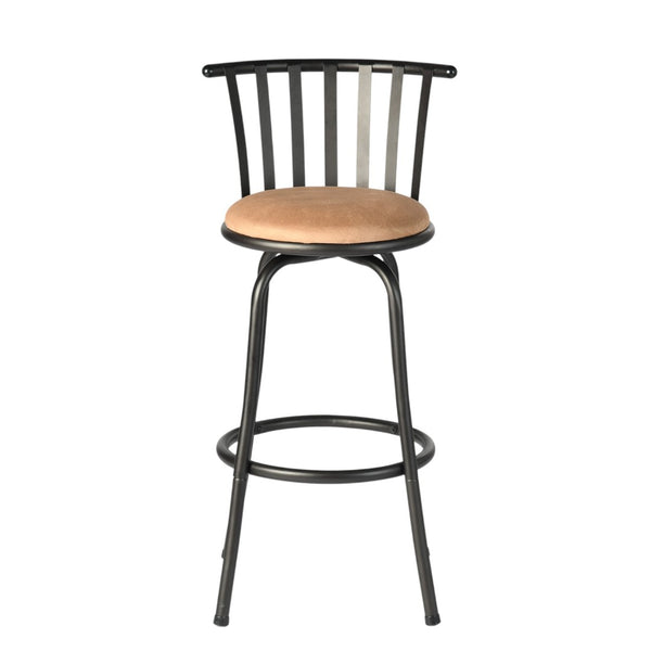 HomeRoots Set of Three Adjustable Height Swivel Bar Chairs in Khaki Faux Leather & Black Iron Base for Modern Spaces 610396