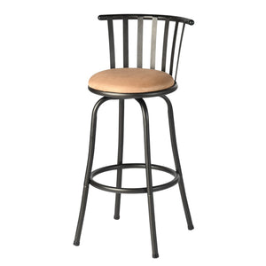HomeRoots Set of Three Adjustable Height Swivel Bar Chairs in Khaki Faux Leather & Black Iron Base for Modern Spaces 610396
