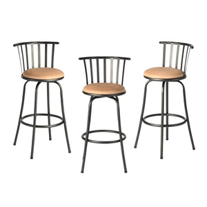 HomeRoots Set of Three Adjustable Height Swivel Bar Chairs in Khaki Faux Leather & Black Iron Base for Modern Spaces 610396