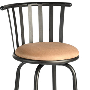 HomeRoots Set of Three Adjustable Height Swivel Bar Chairs in Khaki Faux Leather & Black Iron Base for Modern Spaces 610396