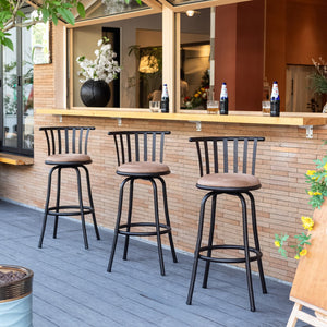 Homeroots Set Of Three Stylish Brown & Black Faux Leather Swivel Bar Chairs With Adjustable Height & Comfort   610396