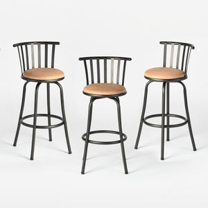 Homeroots Set Of Three Stylish Brown & Black Faux Leather Swivel Bar Chairs With Adjustable Height & Comfort   610396