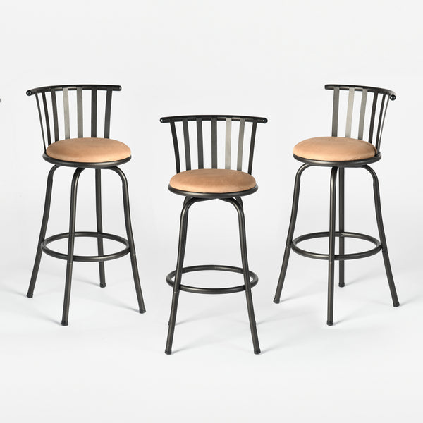 Homeroots Set Of Three Stylish Brown & Black Faux Leather Swivel Bar Chairs With Adjustable Height & Comfort   610396