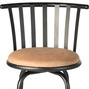 HomeRoots Set of Three Adjustable Height Swivel Bar Chairs in Khaki Faux Leather & Black Iron Base for Modern Spaces 610396