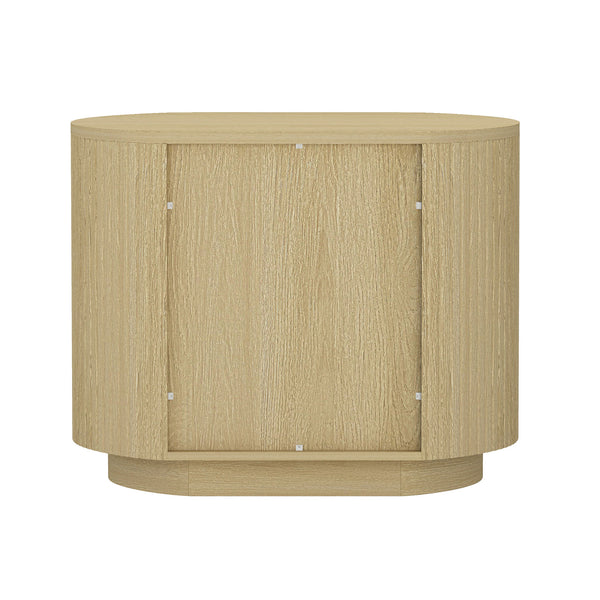 English Elm Olivia Modern 27" Nightstand in Natural Oak – 2-Drawer Ribbed Wood Grain, Metal Handles (Black/Gold) B365P398198