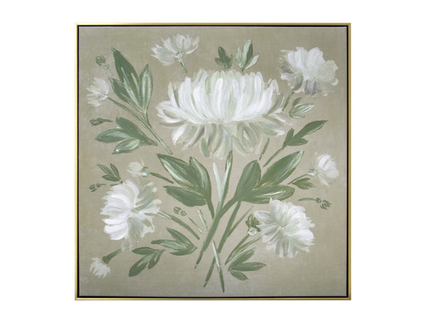 HomeRoots White Flower Bouquet Wall Art in Gold Floater Frame – Hand-Finished Canvas for Elegant Decor 610400