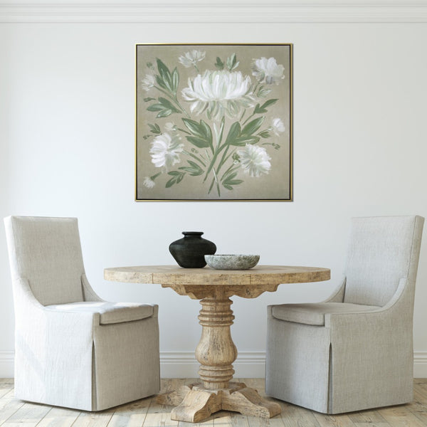 HomeRoots White Flower Bouquet Wall Art in Gold Floater Frame – Hand-Finished Canvas for Elegant Decor 610400
