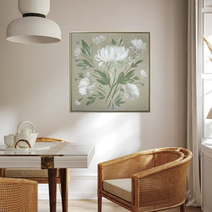 HomeRoots White Flower Bouquet Wall Art in Gold Floater Frame – Hand-Finished Canvas for Elegant Decor 610400