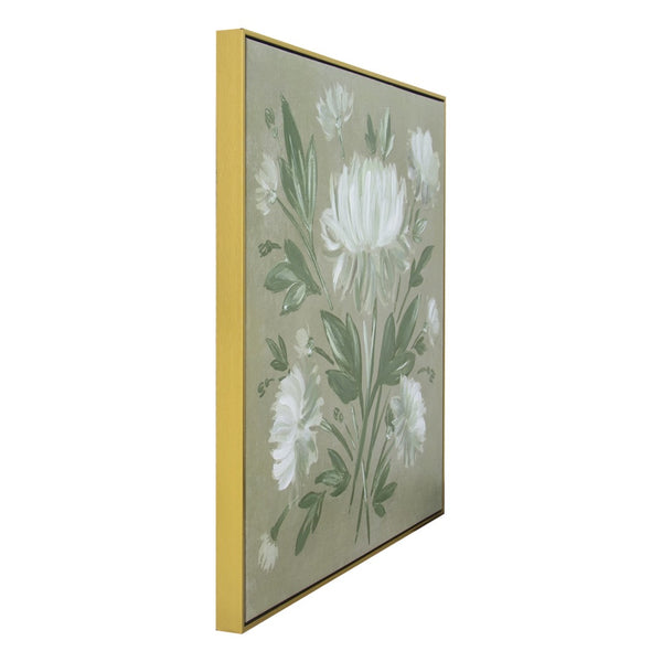 HomeRoots White Flower Bouquet Wall Art in Gold Floater Frame – Hand-Finished Canvas for Elegant Decor 610400
