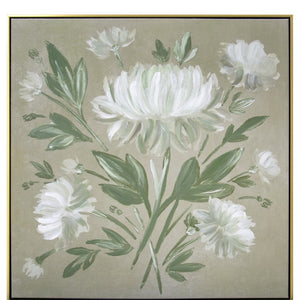 HomeRoots White Flower Bouquet Wall Art in Gold Floater Frame – Hand-Finished Canvas for Elegant Decor 610400