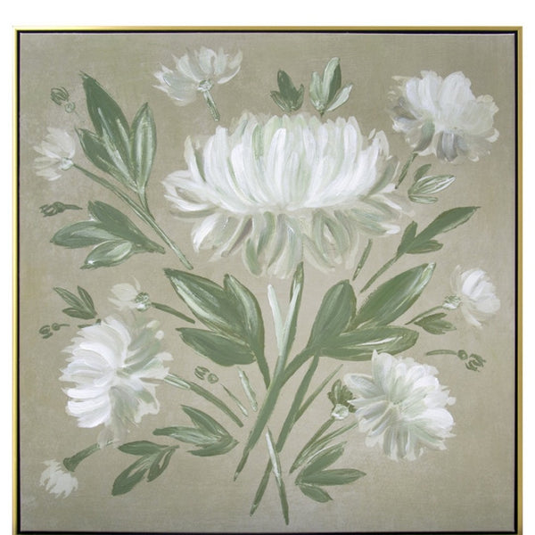 HomeRoots White Flower Bouquet Wall Art in Gold Floater Frame – Hand-Finished Canvas for Elegant Decor 610400