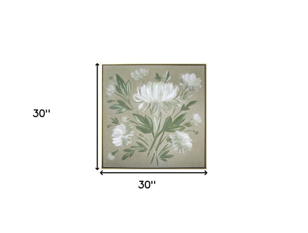HomeRoots White Flower Bouquet Wall Art in Gold Floater Frame – Hand-Finished Canvas for Elegant Decor 610400