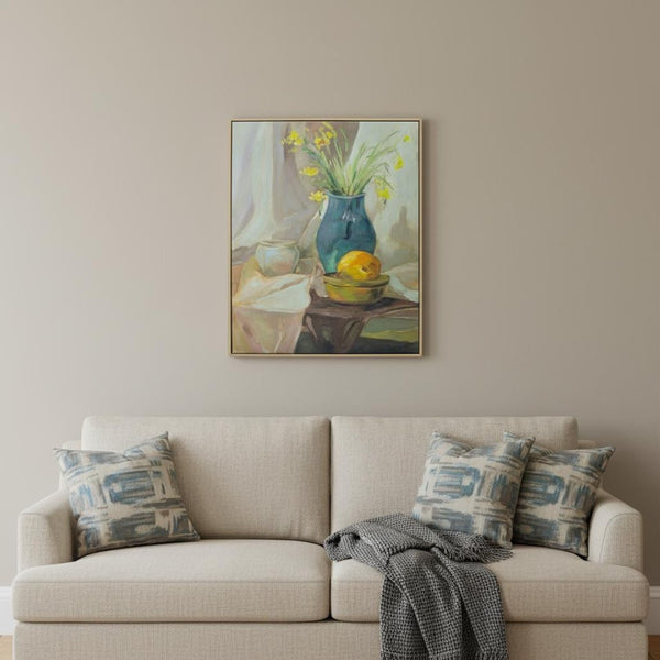 HomeRoots Still Life Vase Hand-Embellished Wall Art in Floater Frame | Elegant 36x24 Canvas Decor for Any Room 610401