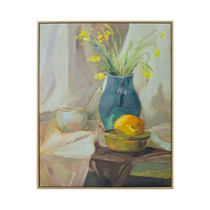HomeRoots Still Life Vase Hand-Embellished Wall Art in Floater Frame | Elegant 36x24 Canvas Decor for Any Room 610401