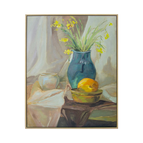 HomeRoots Still Life Vase Hand-Embellished Wall Art in Floater Frame | Elegant 36x24 Canvas Decor for Any Room 610401